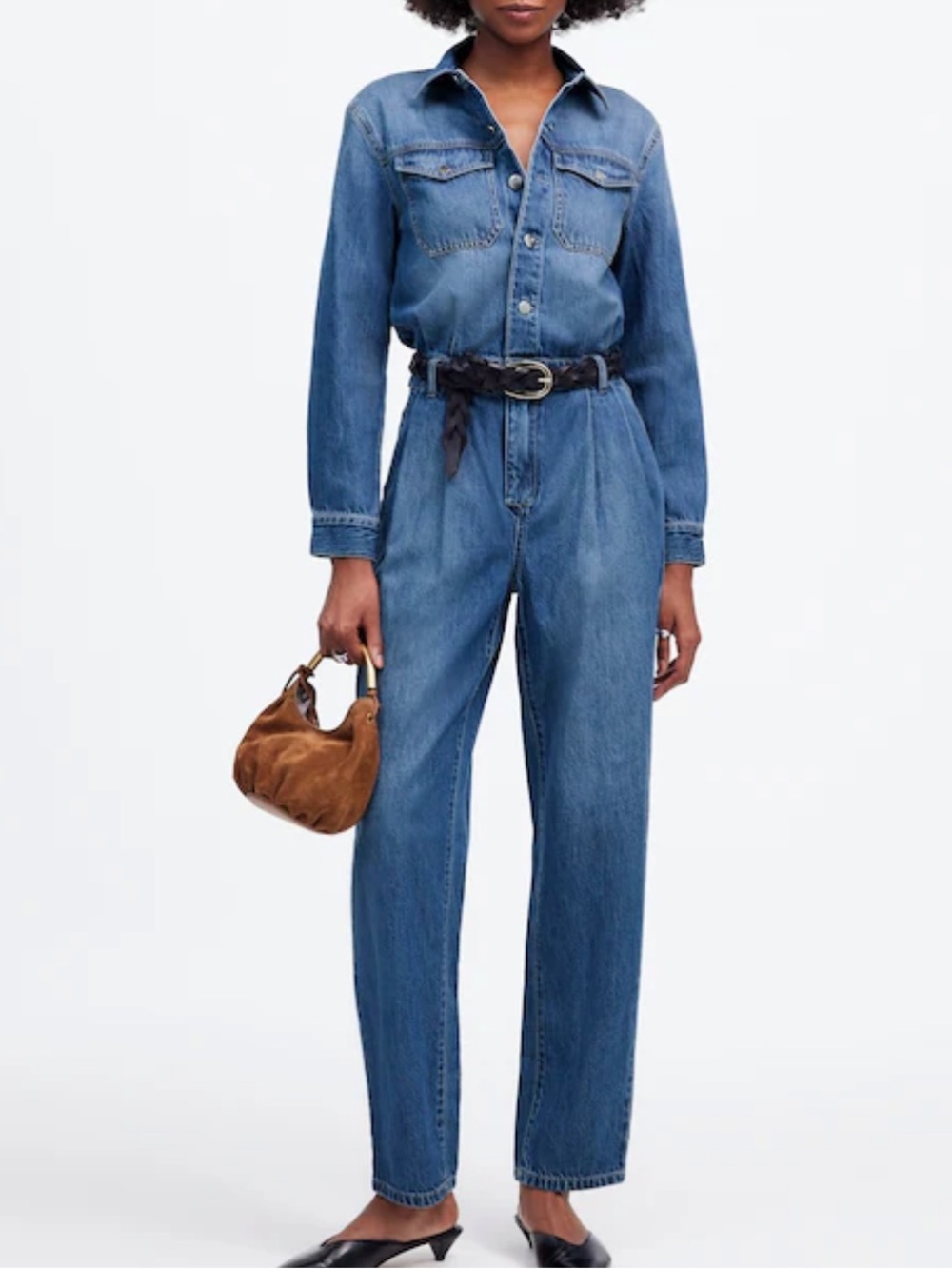 MADEWELL Pleated Barrel-Leg Airy Denim Edition Jumpsuit--NWT--4